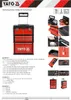 A marketing image showing a red and black YATO tool trolley with various tools and close-ups of its features. Produktbild-Vorschau