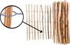 A close-up view of a wooden garden fence, showing its construction with wire bindings and individual wooden stakes. Produktbild-Vorschau
