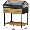 A raised garden bed with a greenhouse-style lid, shown on a white background with dimensions indicated. Produktbild-Vorschau