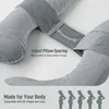 A close-up view of a gray pregnancy pillow, highlighting its adjustable straps and compatibility with different body shapes. Podgląd zdjęcia produktu