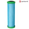 A water filter cartridge with a blue mesh exterior and green caps on a white background. Produktbild-Vorschau