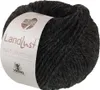 A ball of dark gray wool yarn with a label wrapped around it. Produktbild-Vorschau