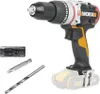 A cordless drill and accessories are displayed against a white background. Produktbild-Vorschau