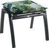 A dark gray stool with a cushion featuring a green palm leaf pattern, set against a white background. Produktbild-Vorschau
