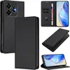 A collage of images showing a black leather wallet-style phone case for a ZTE Blade V60 Vita/V60 Design/Nubia V60 Design/Axon 60 Lite, with different views and angles. Produktbild-Vorschau