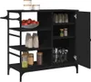 A black kitchen cart with shelves and a cabinet, filled with various kitchen items. Podgląd zdjęcia produktu