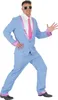 A man wearing a blue suit with pink trim and a pink tie, posing against a white background. Produktbild-Vorschau