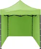 A green pop-up tent with a black frame, shown from the front with open sides. Voir les images du produit