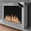 A modern gas fireplace with a silver frame against a gray wall. Náhľad obrázku produktu