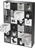 A black and white advent calendar with 24 drawers, some of which are open. Náhled obrázku produktu