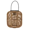 A rattan solar lantern with a black handle and a clear glass bulb inside, set against a white background. Anteprima dell’immagine prodotto