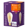 The image shows the packaging of a smart LED light bulb. The packaging is purple and features an illustration of the light bulb, along with branding and technical information. Produktbild-Vorschau