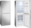 A split image showing a closed refrigerator on the left and an open refrigerator on the right. Produktbild-Vorschau