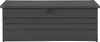 A front view of a closed, dark gray metal garden storage box. Náhled obrázku produktu