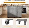 A kitchen island with drawers and cabinets, shown with wheels and legs, in a kitchen setting. Náhled obrázku produktu