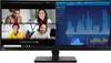 A computer monitor displaying a video conference and a data dashboard. Produktbild-Vorschau