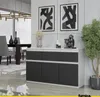 A modern dining room setup with a buffet, dining table, chairs, and wall art. Náhľad obrázku produktu