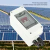 A PV DC disconnect switch is shown in front of a solar panel array. Náhled obrázku produktu