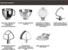 An image displaying various attachments and bowls for a kitchen appliance, with Bulgarian text descriptions. Podgląd zdjęcia produktu
