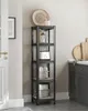 A SONGMICS shelving unit is shown in a kitchen setting, holding various kitchen items. Produktbild-Vorschau