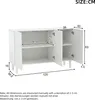 A diagram showing the dimensions of a white sideboard. Voir les images du produit