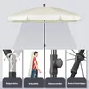 A cream-colored umbrella is shown with close-up views of its features and a person carrying its protective cover. Produktbild-Vorschau