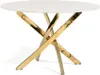 A round table with a white marble top and a gold criss-cross base, shown against a white background. Anteprima dell’immagine prodotto