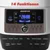 Close-up of the control panel and display of a multi-cooker, showing various cooking functions and settings. Produktbild-Vorschau