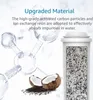 A marketing image showing a water filter cartridge with text describing its upgraded material and a visual representation of molecular structures. Produktbild-Vorschau