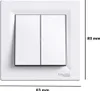 A white double light switch with dimensions indicated. Anteprima dell’immagine prodotto