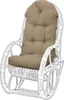 A white wicker rocking chair with a tan cushion, isolated on a white background. Anteprima dell’immagine prodotto