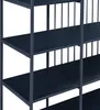 Close-up of a dark gray metal shelf unit with multiple shelves. Náhled obrázku produktu