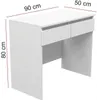 A white desk with two drawers, shown from a slightly elevated front-left angle, with dimensions indicated by red lines and text. Náhľad obrázku produktu