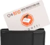 A close-up of a black wallet with an RFID blocking card inserted. Produktbild-Vorschau