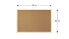 A corkboard with dimensions indicated by text and arrows. Produktbild-Vorschau