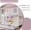 A white bunk bed with pink accents, designed like a house, with curtains and shelves. Anteprima dell’immagine prodotto