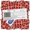 A collage of condom wrappers with a product information label in the center. Podgląd zdjęcia produktu