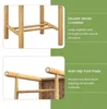 Close-up views of a wooden stool's structural features, with descriptive text. Produktbild-Vorschau
