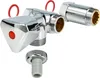A set of plumbing fittings, including a T-valve, an adapter, and a hose connector, arranged on a white background. Produktbild-Vorschau