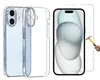 A clear protective case and screen protector for a smartphone are displayed. Produktbild-Vorschau