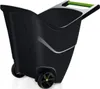 A black garden cart with a green handle on a white background. Produktbild-Vorschau