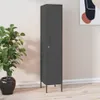 A tall, narrow gray metal locker stands on thin legs against a wall, next to a potted plant. Produktbild-Vorschau