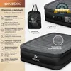 A product image showcasing an inflatable mattress with various features highlighted through text and icons. Podgląd zdjęcia produktu