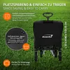 A black HAUKI wagon on a grassy background with text overlays describing its features. Náhled obrázku produktu