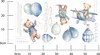 A collection of watercolor illustrations of teddy bears, balloons, and a hot air balloon, presented as a sticker sheet with a ruler for scale. Anteprima dell’immagine prodotto