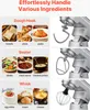 Collage showing different attachments for a stand mixer and the food they can prepare. Produktbild-Vorschau