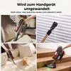 Collage of images showing a cordless vacuum cleaner being used in various settings: in a car, on blinds, on a sofa with a dog, and on stairs. Produktbild-Vorschau