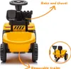 A yellow CAT tractor ride-on toy with a removable trailer and accessories, shown from the back. Náhľad obrázku produktu