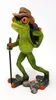 A figurine of a frog dressed as a hiker, complete with a hat and backpack, holding a walking stick. Produktbild-Vorschau