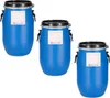 Three blue plastic barrels with black lids and labels are arranged diagonally on a white background. Produktbild-Vorschau